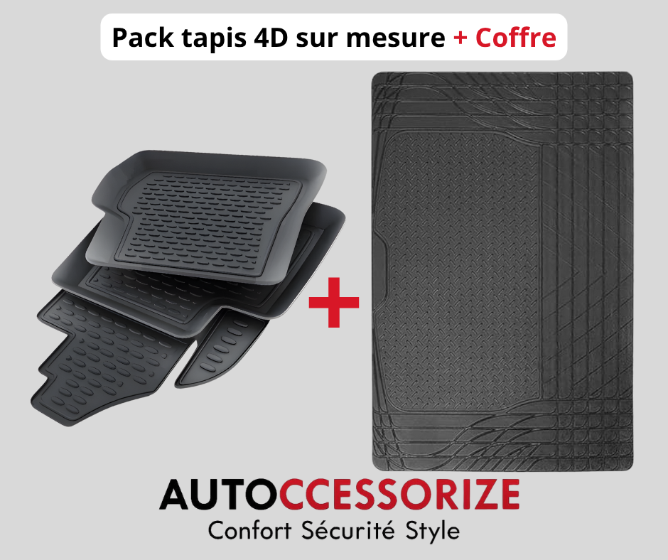 🚘 Pack Tapis 4D sur mesure + Tapis de coffre adaptable 🔥 💎 متوافق مع جميع أنواع السيارات – جودة عالية وراحة مضمونة ✅